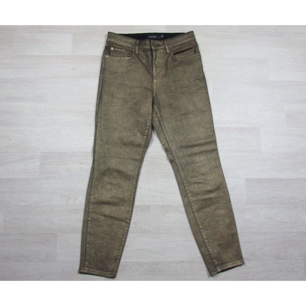 Ralph Lauren Metallic Gold Glitter‎ Skinny Jeans Womens (6) Indie Sleaze 2010s